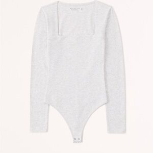 Square Neck Long-Sleeve Cotton-Blend Seamless Fabric Crew Bodysuit